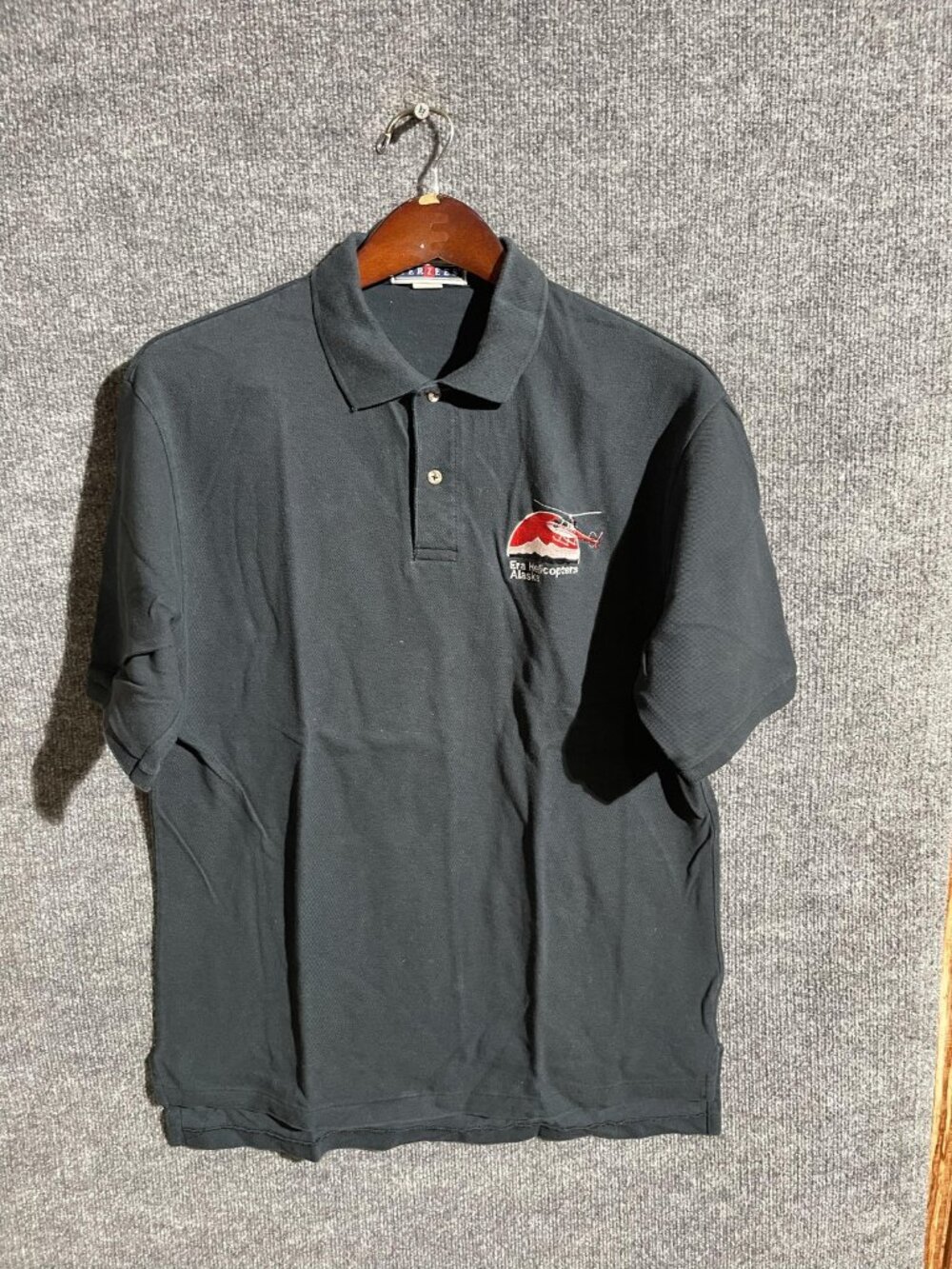 Era Helicopters Alaska Polo Shirt Mens Large Black Jerzees Made USA Embroidered